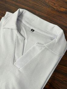 Men's Summer Solid Color T-Shirt In Old Money Mesh - 白色 - 查看 3