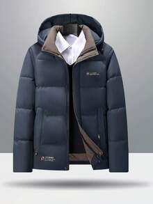 Chaqueta con capucha acolchada para hombres, uso casual diario, invierno - Azul Marino - Ver 2