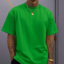 Men's Loose And Long Plain T-Shirt 100% Cotton 30.1 Lightweight And Cool Basic Shirt For Everyday Wear - 綠旗 - 查看 1