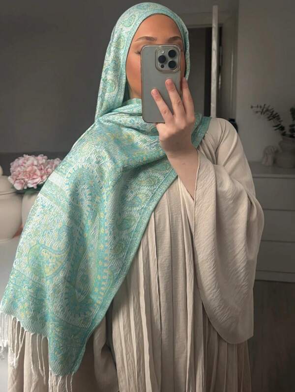 وشاح باشمينا للنساء قطعة واحدة، طراز بوهيمي ريترو جاكارد بنمط البيزلي، شال من الكشمير الصناعي طويل وواسع، مناسب للارتداء اليومي والسفر وهدايا رأس السنة في فصلي الخريف والشتاء