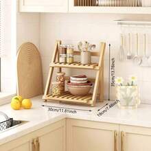 1件装竹制厨房收纳架，可折叠台面整理架，小型家用多功能收纳架