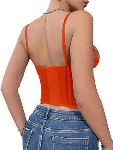 1 chiếc áo croptop ren kiểu corset, áo kiểu gợi cảm dành cho nữ dự tiệc đêm, có khóa cài. - trái cam - Xem 3