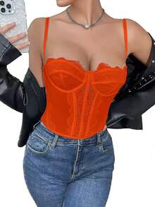 1 chiếc áo croptop ren kiểu corset, áo kiểu gợi cảm dành cho nữ dự tiệc đêm, có khóa cài. - trái cam - Xem 4