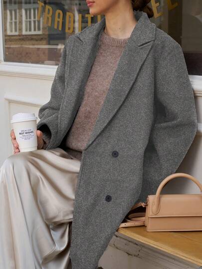 Chaqueta de abrigo holgada y larga con doble botonadura, cuello de solapa, forro, para mujer talla grande, estilo casual y elegante, adecuada para uso diario, ir al trabajo, viajes en primavera, otoño, invierno y Navidad