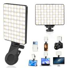 1 pieza Luz de relleno para teléfono móvil, 90 LED de alta potencia recargable con clip, luz de fotografía de colores RGB M140, luz de selfie de tres colores M140, luz de video recargable portátil, luz LED con clip, ajuste de ángulo de 360°, adecuada para teléfono móvil, cámara, computadora portátil, tableta, selfie, videoconferencia, iluminación, maquillaje, selfie, vlog, 1800mAh.
