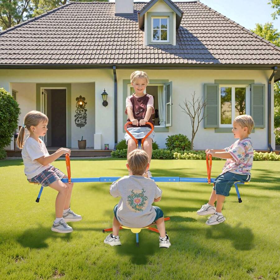 Kids Seesaw, 110 Lbs Load Capacity Per Seat, Sit And Spin Teeter Totter With 4-Prong Support Legs, Kids Outdoor Playground Equipment, Swiveling 360 Degrees Rotating For Children Aged 3+, 4 Seats - 110 lbs - 查看 1