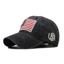 Classic American Flag Baseball Cap, Washed And Distressed Baseball Cap - Black - View 1