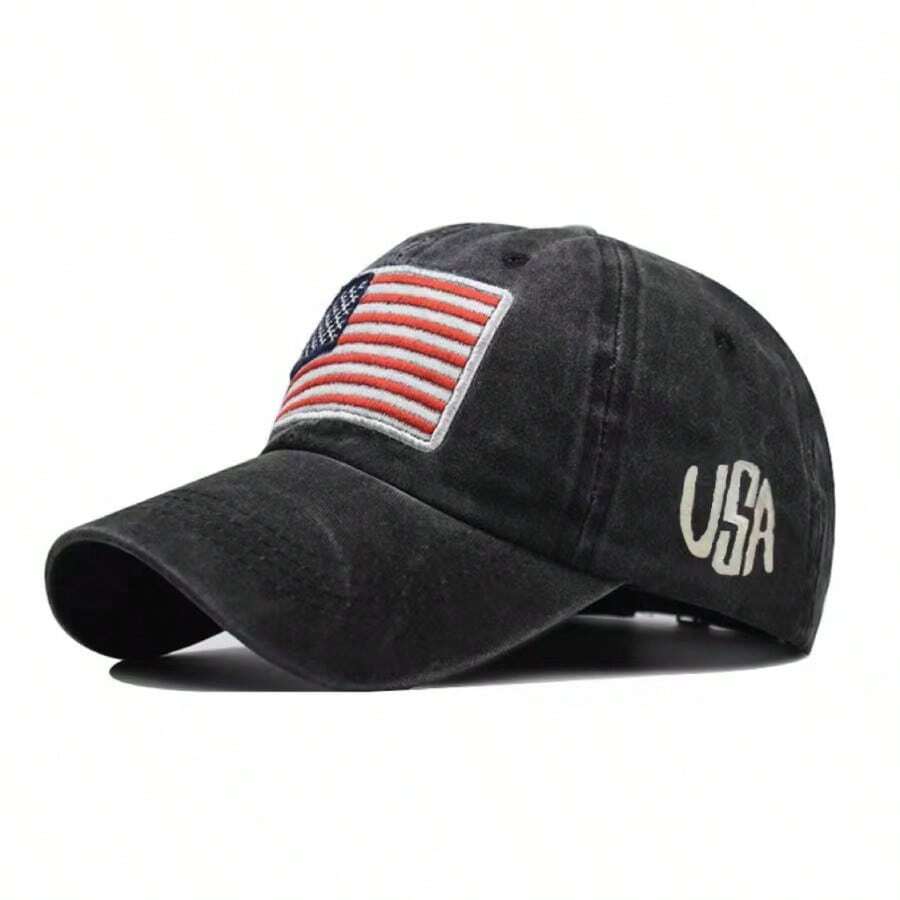 Classic American Flag Baseball Cap, Washed And Distressed Baseball Cap - Black - View 1