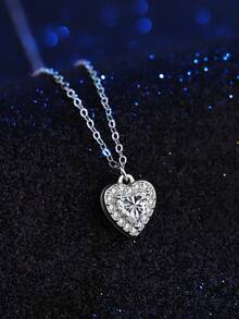 Colier cu pandantiv din argint 925, cu design clasic și inimă, complet pavat, cadou de calitate rafinată pentru familie, prieteni, cupluri - Argint - Vizualizare 3