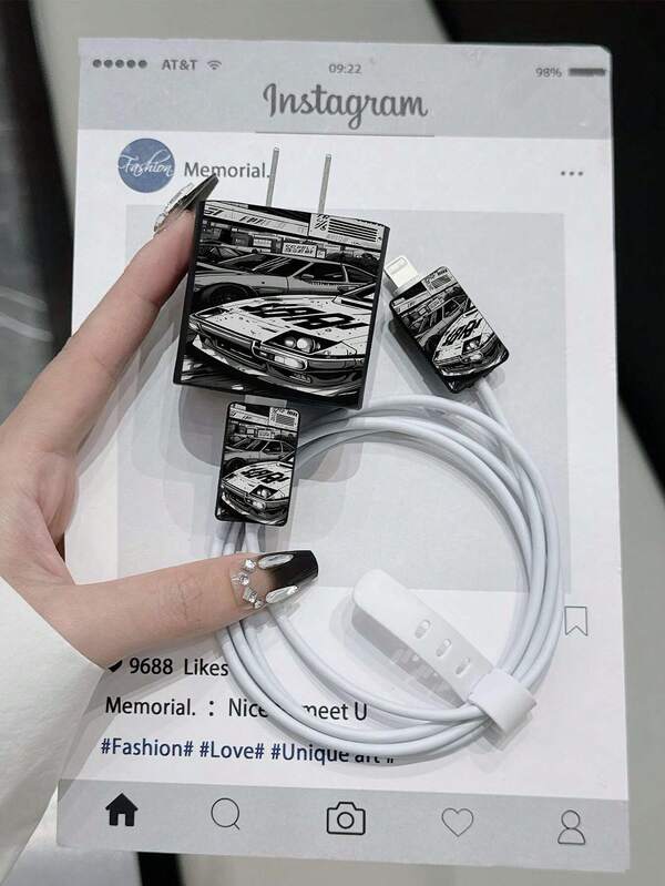 1 Set Personalized Racing Car Pattern Charger Protector Case Fits For Phone 18W/20W Adapter Cover With Cable Protector Compatible With Phone 13/14/15 - Charger Protective Case Set As Gift