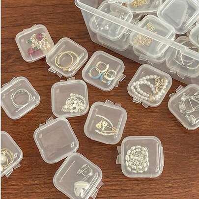 1/10/30/50个装迷你方形首饰收纳盒，透明塑料首饰整理盒，带铰链盖，可收纳其他小物件，工艺品收纳盒，用于存放耳环、戒指、项链、首饰装饰品、桌面小物件或零碎物品，女士礼品，旅行配件