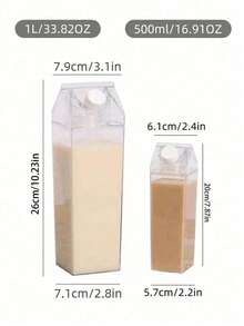 1个透明方形水瓶，透明牛奶盒造型水瓶，多功能便携大容量方形牛奶杯，透明分配瓶，可重复使用，适用于牛奶、咖啡、果汁饮料，防漏可爱方形便携果汁瓶，适合户外运动、旅行、露营、学校活动、家庭厨房电器配件、小工具 - 彩色 - 查看 3