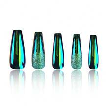Xl Green Press On Nails St Patricks Long Coffin Nails Press Ons Spring Green Chromeses Designs False Nails Full Cover Acrylic Press Ons Gift For Womens 24pcs{Inchcolor_nameinch:InchGreen-002inch} - 綠色-002 - 查看 3