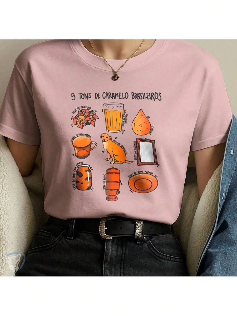 Creative Printed T-Shirt | Brazilian Culture With Exclusive Artwork | Various Colors Available - 粉色 - 查看 1