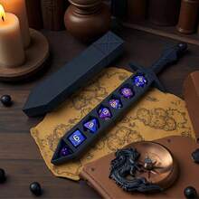 7pcs Dice Set With 3D Printed ABS Resin Sword-Shaped Storage Box, Suitable For TTRPG/RPG Tabletop Games Or Other Board Games | Unique Dice Sword, Suitable For Autumn Game Parties (Blue-Purple), Personalized Christmas Gift, Gift For Boyfriend, Creative Gifts For Men, Fun Gifts For Teenagers - Multicolor - View 12