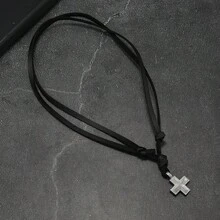 Hot Selling New Necklace Alloy Cross Accessories Simple Retro Woven Leather Necklace Unique Jewelrynecklace For Men - màu đen - Xem 4