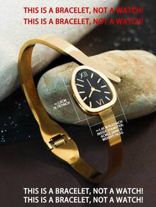 1pc Vintage Dial Style Bracelet For Women, Hollow Roman Numeral Titanium Steel Bangle Jewelry - Champagne - View 7