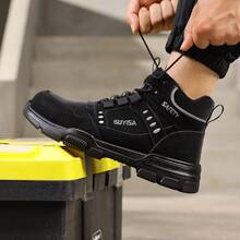 GUYISA Black High-Top Steel Toe Safety Shoes, Anti-Crush And Anti-Puncture, Wear-Resistant Solid Bottom To Protect Toes, Lace-Up Style Suitable For Women All Seasons Work Shoes (Size Runs Large, Please Order One Size Down) - Black - View 6