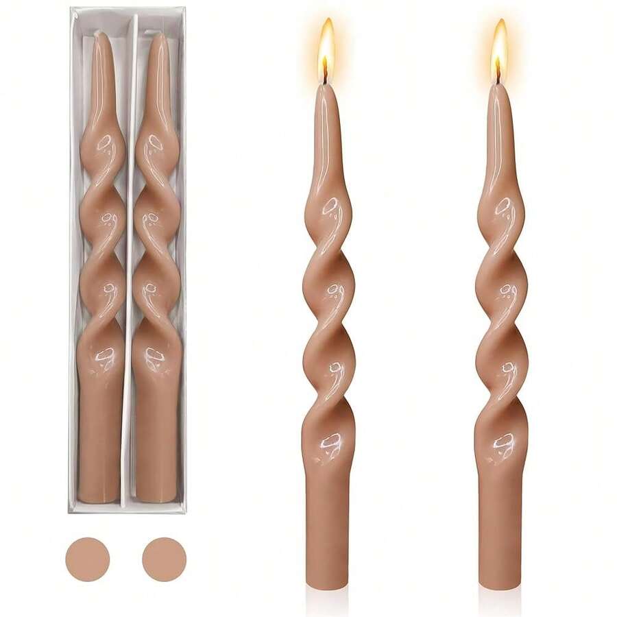 Long Candlesticks Spiral Taper Candle,Gedengi 2pcs Brown Tapered Candles 10 Inches Twisted Candlestick Cute Candle Sticks Wax For Home Dinner Wedding Party Women Gifts (1D-Brown){Inchcolor_nameinch:InchBrowninch,Inchsize_nameinch:Inch10INCHinch} - Brown - 查看 1