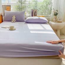 1pc Simple Solid Color Skin-Friendly Cotton Fitted Sheet, Soft, Wrinkle-Resistant, Breathable, High Elastic 360° Wrap-Around, Fresh And Comfortable, Soft Brushed Cotton Fabric, Cloud-Like Softness, Fits Mattress Pad, Mattress Protector, Dust Cover, Suitable As Housewarming Gift For Family And Friends
