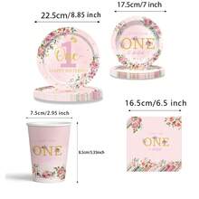 Set di 80 pezzi di stoviglie monouso per feste di 1° compleanno, piatti di carta monouso da 9"/7", piatti da dessert, bicchieri e tovaglioli, adatto per la prima festa di compleanno - Multicolore - Visualizzare 6