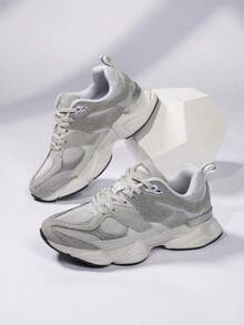 Women's Fashion Gray Casual Sports Shoes, Lightweight Road Running Shoes, Breathable Outdoor Hiking Shoes, Urban Unisex Sneakers, Reflective Chunky Chunky Sneakers (For Wider Feet, Please Order One Size Up, Larger Sizes Available) - 灰色 - 查看 11
