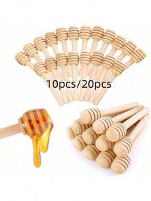 20pcs Mini Wooden Honey Spoon, Honey Long Handle Wooden, Bar, Honey Jar Supplies, Milk Tea Mixing Stick, Dessert Tools, Kitchen Gadget - Wood Color - View 1