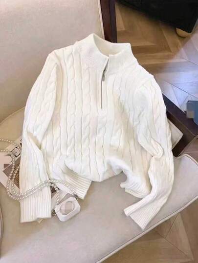 Women's Casual Ribbed Knit Zip-Up Sweater, Autumn/Winter