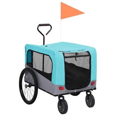 vidaXL 2-In-1 Fahrradanhänger Für Hunde Und Buggy Blau Und Grau