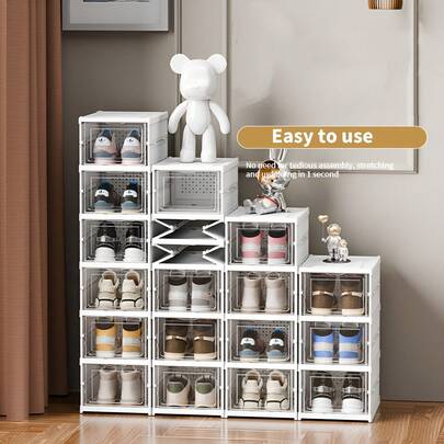 6-Layer/3-Layer Transparent Shoes Box Thickened Foldable Sneaker Shoe Organizers Stackable Dustproof High-Top Cabinet Shoe Rack Shelf
