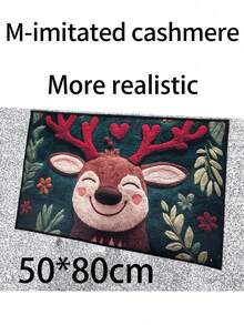 1 Peça Tapete de Banheiro de Microfibra com Desenho de Cervo de Natal - Seca Rapidamente e Absorve Bem a Água, com um Padrão Festivo de Bagas Vermelhas e Folhas Verdes. Perfeito para Decoração de Cozinha e Banheiro. Lavável em Máquina. Decoração de Banheiro de Natal.