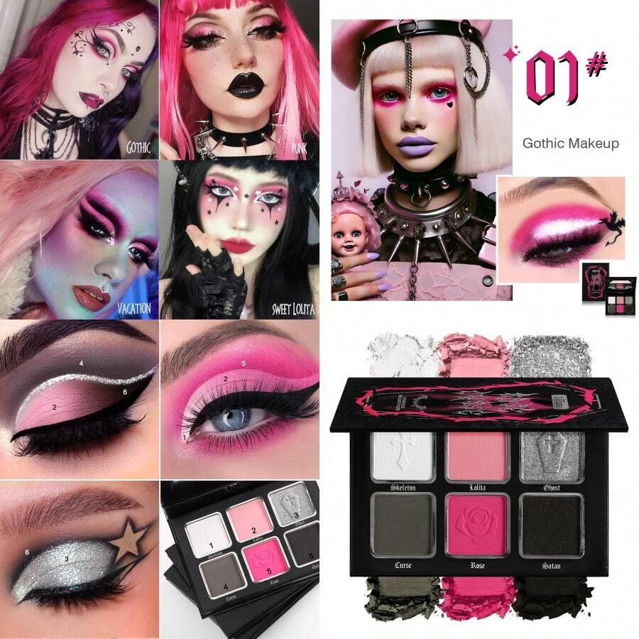 Black Pink Eyeshadow Palette Matte Glitter White Grey Silver Goth Makeup Palette Pigmented Long Wear Radiant Hot Pink Gothic Smoky Eye Shadow Pallet For Halloween Vampire Witch Lolita Y2K Cosplay - #01 Rose Curse - View 1