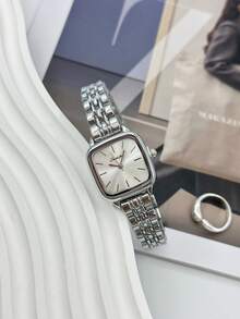 Relógio feminino casual quadrado de quartzo com pulseira metálica, decorativo e ideal para uso diário (1 unidade).