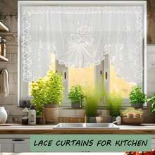 Beige Floral Lace Curtain Swag - Semi-Sheer Rod Pocket Valance For Kitchen, Bathroom, Living Room & Bedroom Half Window, Vintage Farmhouse Decor, 59x39 & 70x39 Inch Options, 1 Panel - 米色(59x39Inch) - 查看 6