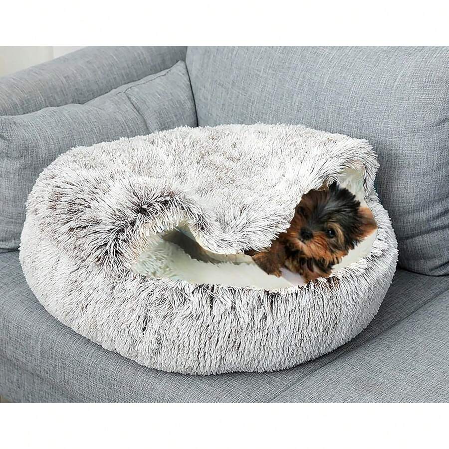 Dog Round Winter Warm Sleeping Bag - Long Soft Calming Pet Bed With Short Plush, Crystal Velvet & Oxford Bottom, Cloud-Like Nest For Cats/Dogs, Winter Wellness & Nesting Instinct Approved, Machine Washable 40x40cm, Multiple Soft Colors (Pink/Gray/Beige) - Cà phê nâu - Xem 1