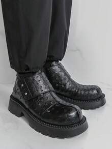 Botas Derby de Sola Grossa Masculinas, Botas de Motocicleta Estilo Punk, Preto