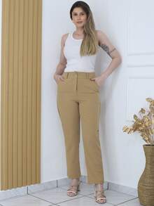 Women's Tailored Plain Trousers With Button - Maxma 6631 - 柿子2 - 查看 1