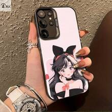 Ilustración de chica estilo anime 1 adecuada para  Galaxy S25ULTRA, S24PLUS, S23FE, S21PRO, S22, S20+, A03S, A05S, A14, A31, A53, A34, A10, A04E, M04, A33, A35, A55, A72, A71, A70, A22, A16, A06, A20S, A54 Funda de teléfono  dedicada, anti-manchas, a la moda, moderna, colorida, plateada IMD - Mezcla de colores - Ver 1