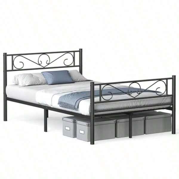 Struttura Letto Matrnico Letto a Doghe in Metallo per Materassi di 120 x 190 cm per Stanza di Ospiti Montaggio File per Spazi Piccoli Nero Inchiostro RMB060B01