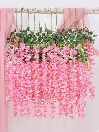 3/12 件装人造紫藤花藤，43.3 英寸丝绸紫藤花串挂饰，适用于墙面天花板装饰、婚礼装饰、节日派对装饰、家庭聚会、家居装饰、户外春季花园装饰