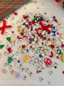 Sekitar 500 buah Stiker Rias Mata Wajah Natal 3D, Pita Merah, Hati, Permata Transparan, Rhinestone untuk Pesta/Natal/Hari Valentine, Stiker Sudut Mata, Stiker Bintang Kepingan Salju Pita 3D, Stiker Perhiasan Rambut Riasan Manis - MultiWarna - View 8