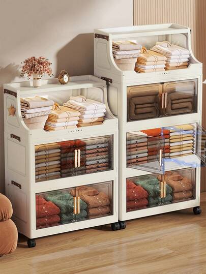 1pc Foldable Plastic Double Door Storage Cabinet, Portable Wardrobe, Home Organizer For Living Room, Kitchen, Bathroom, Bedroom, Toy Storage, Snack Cabinet, Valentine's Day & Gift