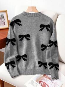 1件少女百搭时尚休闲可爱毛衣，秋冬季 - 灰色 - 查看 3