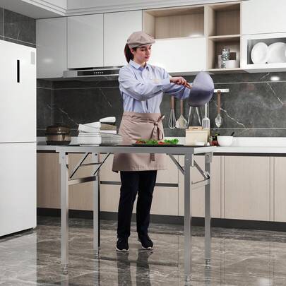 Stainless Steel Folding Table With 300 Kg Load Capacity And Adjustable Feet, Foldable Work Table, Serving Table, Kitchen Table For Catering, Kitchen, Bar, Restaurant, S - 100x60x85cm/M - 120x60x85cm/L - 120x70x85cm