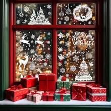 9 Sheet Christmas Window Clings White Snowflake Christmas Window Decorations Decals Xmas Santa Claus Reindeer Stickers For Glass Windows Holiday Office Home Indoor Outdoor - White - View 8