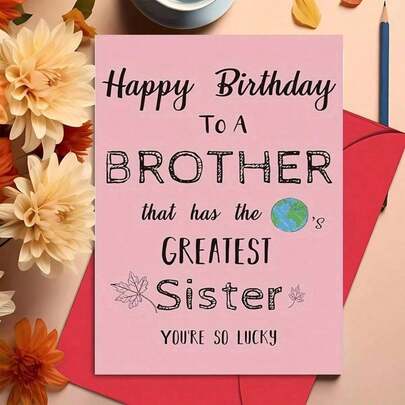 1pc, Funny Birthday Card For Brother From Sister, Personalized Blank Inside With Envelope, English Text, Office Supplies, Stationery, Greeting Card