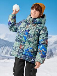 Balabala Kids Boys Hooded Down Jacket, Winter 2025 Warm & Protective - Green Tone - View 2