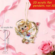 1pc Valentine's Day Love Angel 2D Acrylic Small Pendant, Transparent Acrylic With Gold Thread Couple Phone Chain Decoration, Backpack Hanging Decoration, Valentine's Day Gift - Multicolor-gold Thread - View 2