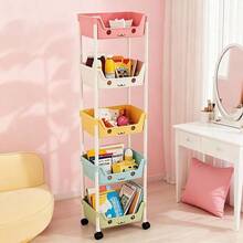 Carrito de almacenamiento móvil de cinco niveles con diseño con ruedas, adecuado para la sala de estar, el dormitorio y la cocina. Organiza libros y artículos de papelería del dormitorio. Estantería de almacenamiento multifuncional disponible en colores macaron/blanco. Regalo práctico para decoración de Halloween/Navidad - Multicolor - Ver 2