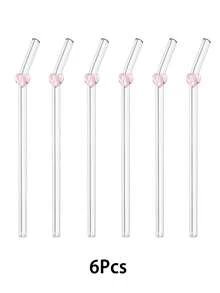 1/2/4/6/8 Piezas Conjunto de Pajitas de Vidrio Reutilizables con Decoración de Corazón Rosa, Pajitas de Vidrio Curvas Claras y Lindas con Cepillo de Limpieza, para Vasos de Agua, Accesorios de Cocina, Decoración de Pajitas, Bebidas Frías, Leche, Té, Café, Batidos, Cocinas, Restaurantes, Fiestas de Cócteles, Regreso a Clases, Regalos Divertidos para Novias/Novios, Padres, Amigos, Suministros Navideños, Año Nuevo, Día de San Valentín. - Rosa D - Ver 20